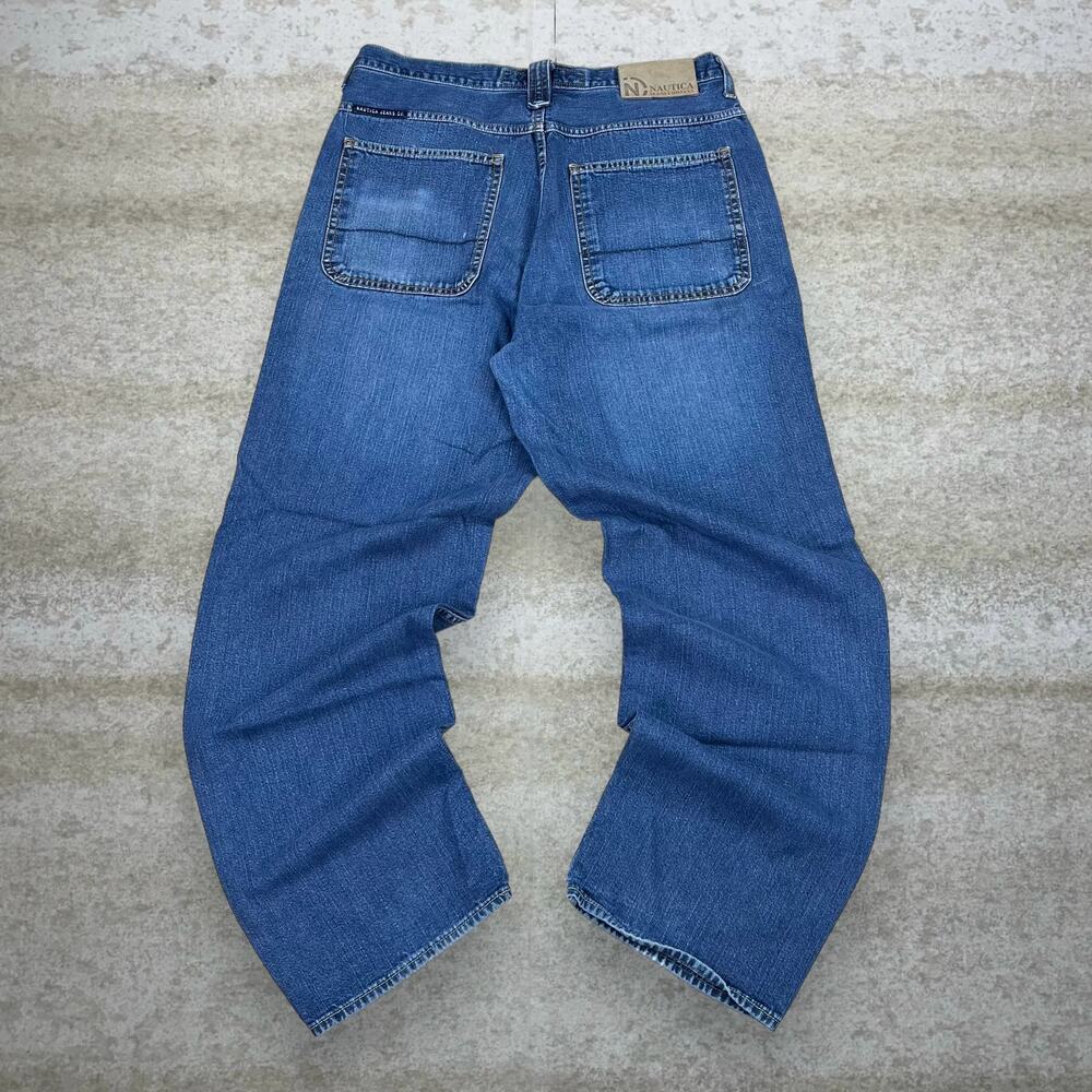 Vintage Y2K Nautica Jeans 34x32 Baggy Fit Medium Wash Denim Tan Logo